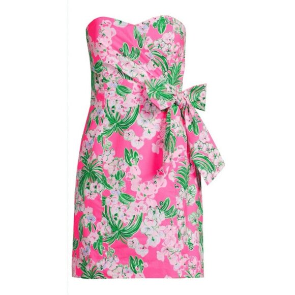 Lilly Pulitzer Multicolor Floral Stella Strapless Stress Bow Dress Sz 8 Preppy - Picture 6 of 16